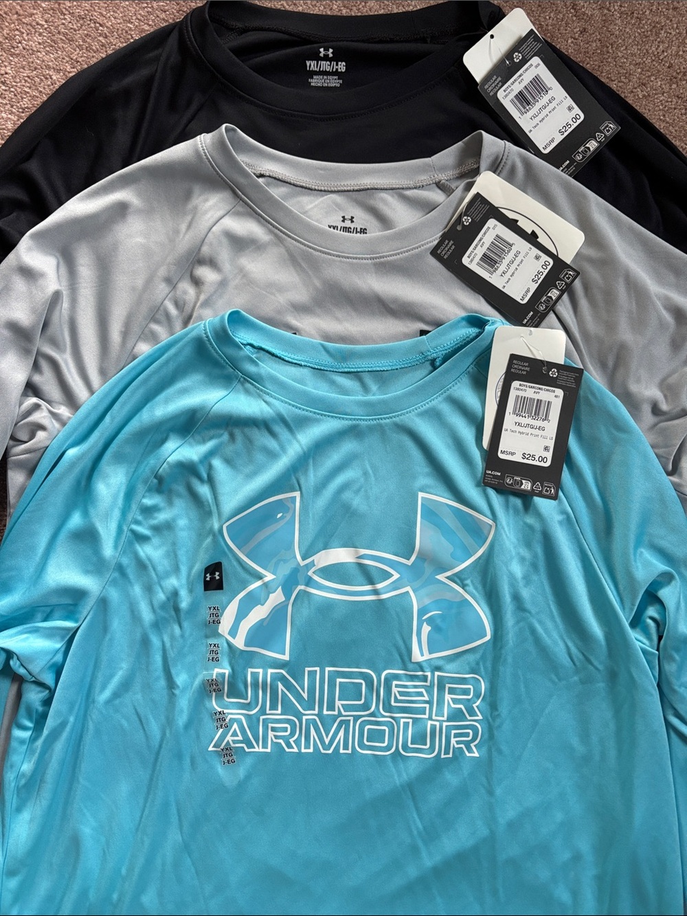 Under Armour Kids Boys set lot bundle of 3 long sleeve tshirts size XL NWT